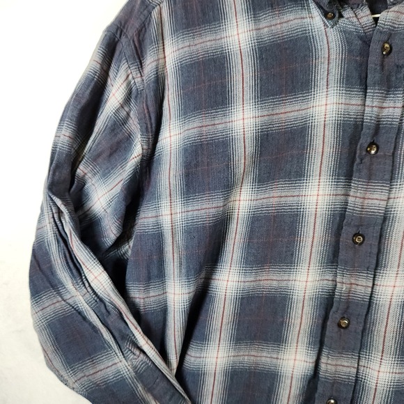 Mens Arrow Vintage Cotton Blue Plaid‎ Long Sleeve Button Up Flannel 2XL Thrashed - Picture 2 of 9